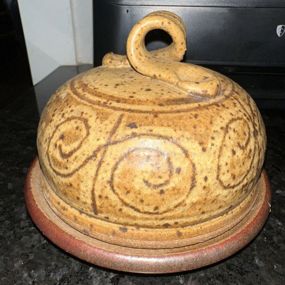 Art Pottery Covered Cheese Dome Drip Speckled Primitive Rustic Primitive Art